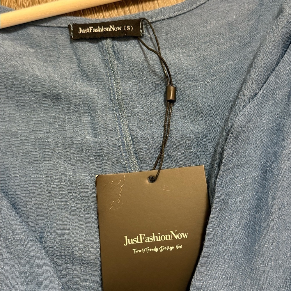 NWT Just Fashion Now Blue Oversized Flowy Lagenlook Blouse Asymmetrical Small - Picture 6 of 8